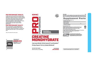 Photo of the GNC Pro Performance Creatine Monohydrate 5000 mg label