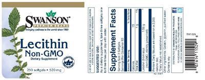 Photo of the Swanson Premium Brand Lecithin Non-GMO 520 mg label