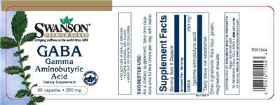 Photo of the Swanson Premium Brand GABA Gamma Aminobutyric Acid 250 mg label