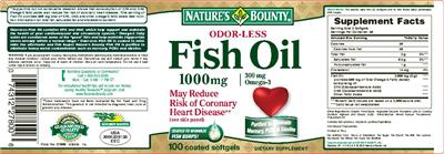 Photo of the Nature's Bounty Odor-Less Fish Oil 1000 mg label