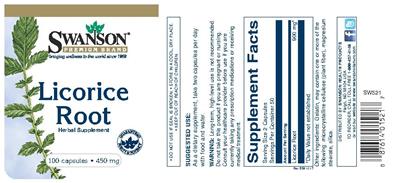 Photo of the Swanson Premium Brand Licorice Root 450 mg label