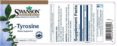 Photo of the Swanson Premium Brand L-Tyrosine 500 mg label