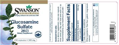Photo of the Swanson Premium Brand Glucosamine Sulfate 2KCl 500 mg label