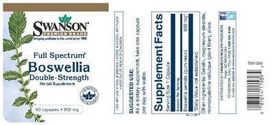 Photo of the Swanson Premium Brand Full Spectrum Boswellia Double-Strength 800 mg label