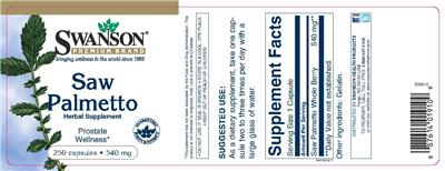 Photo of the Swanson Premium Brand Saw Palmetto 540 mg label