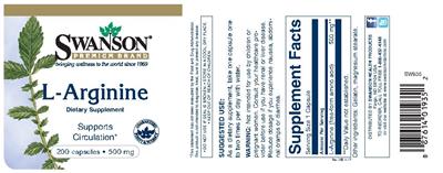 Photo of the Swanson Premium Brand L-Arginine 500 mg label