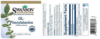 Photo of the Swanson Premium Brand DL- Phenylalanine 500 mg label
