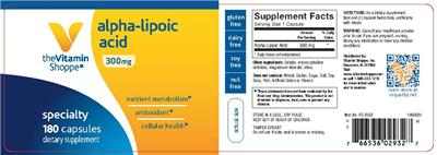 Photo of the The Vitamin Shoppe Alpha-Lipoic Acid 300 mg label