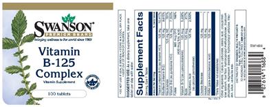 Photo of the Swanson Premium Brand Vitamin B-125 Complex label