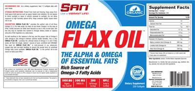Photo of the SAN Omega Flax Oil label