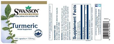Photo of the Swanson Premium Brand Turmeric 720 mg label