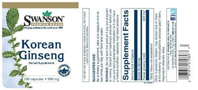 Photo of the Swanson Premium Brand Korean Ginseng 500 mg label