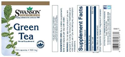 Photo of the Swanson Premium Brand Green Tea 500 mg label