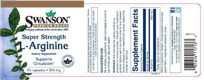 Photo of the Swanson Premium Brand Super Strength L-Arginine 850 mg label