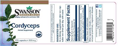 Photo of the Swanson Premium Brand Cordyceps 600 mg label