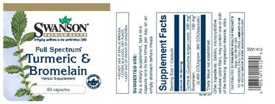 Photo of the Swanson Premium Brand Full Spectrum Turmeric & Bromelain label