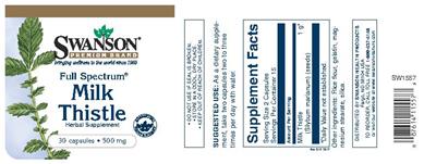 Photo of the Swanson Premium Brand Full Spectrum Milk Thistle 500 mg label