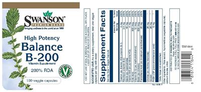 Photo of the Swanson Premium Brand High Potency Balance B-200 label