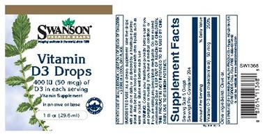 Photo of the Swanson Premium Brand Vitamin D3 Drops label