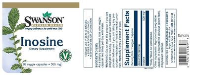 Photo of the Swanson Premium Brand Inosine 500 mg label