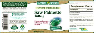 Photo of the Nature's Bounty Natural Whole Herb Saw Palmetto 450 mg label