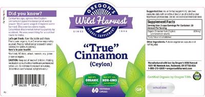 Photo of the Oregon's Wild Harvest "True" Cinnamon (Ceylon) label