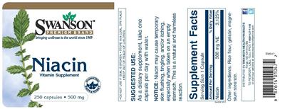 Photo of the Swanson Premium Brand Niacin 500 mg label