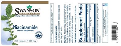 Photo of the Swanson Premium Brand Niacinamide 500 mg label