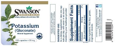 Photo of the Swanson Premium Brand Potassium (Gluconate) 99 mg label