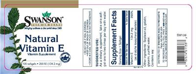 Photo of the Swanson Premium Brand Natural Vitamin E 200 IU (134.2 mg) label
