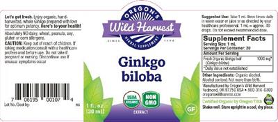Photo of the Oregon's Wild Harvest Ginkgo Biloba label