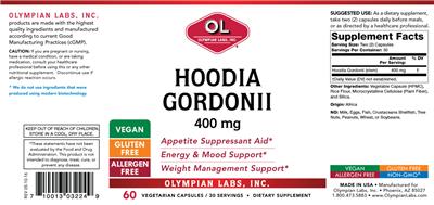 Photo of the OL Olympian Labs Hoodia Gordonii 400 mg label