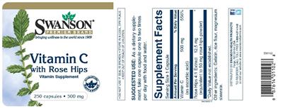 Photo of the Swanson Premium Brand Vitamin C with Rose Hips 500 mg label