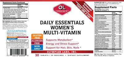 Photo of the OL Olympian Labs Daily Essentials Women's Multi-Vitamin label