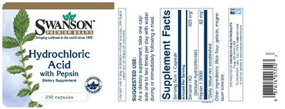 Photo of the Swanson Premium Brand Hydrochloric Acid with Pepsin label