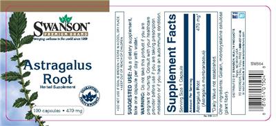 Photo of the Swanson Premium Brand Astragalus 470 mg label
