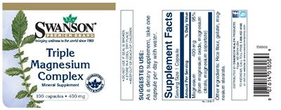 Photo of the Swanson Premium Brand Triple Magnesium Complex 400 mg label