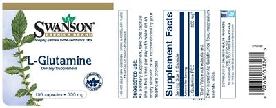 Photo of the Swanson Premium Brand L-Glutamine 500 mg label