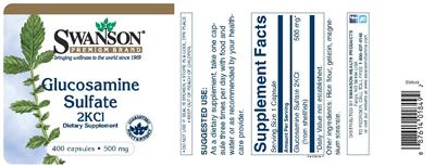 Photo of the Swanson Premium Brand Glucosamine Sulfate 2KCl 500 mg label