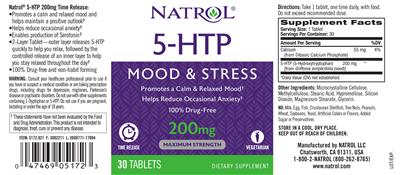 Photo of the Natrol 5-HTP 200 mg Time Release label