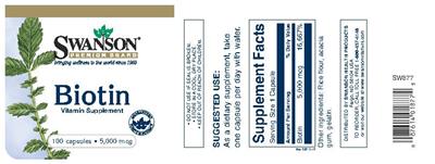 Photo of the Swanson Premium Brand Biotin 5,000 mcg label