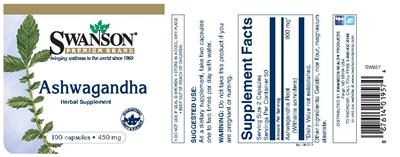 Photo of the Swanson Premium Brand Ashwagandha 450 mg label
