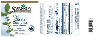Photo of the Swanson Premium Brand Calcium Citrate Complex label