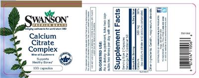 Photo of the Swanson Premium Brand Calcium Citrate Complex label