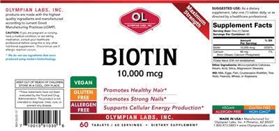 Photo of the OL Olympian Labs Biotin 10,000 mcg label