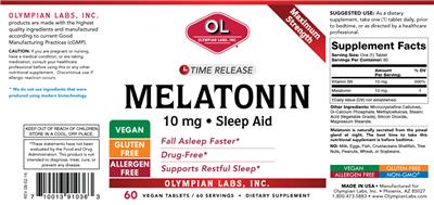 Photo of the OL Olympian Labs Melatonin 10 mg label