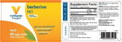 Photo of the The Vitamin Shoppe Berberine HCl 500 mg label