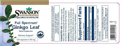 Photo of the Swanson Premium Brand Full Spectrum Ginkgo Leaf 60 mg label