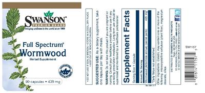 Photo of the Swanson Premium Brand Full Spectrum Wormwood 425 mg label
