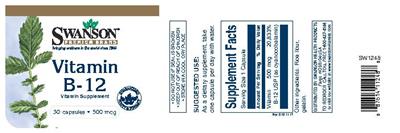 Photo of the Swanson Premium Brand Vitamin B-12 500 mcg label